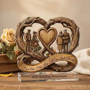 Personalized 50th Wedding Anniversary Gift For Couple, Custom Acrylic Infinity Heart Decor, Golden Anniversary Keepsake For Parents