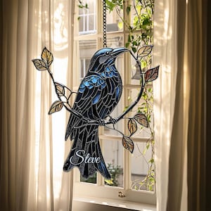 Atrapasueños de rama de cuervo negro – Adorno de ventana de acrílico imitación vidriera