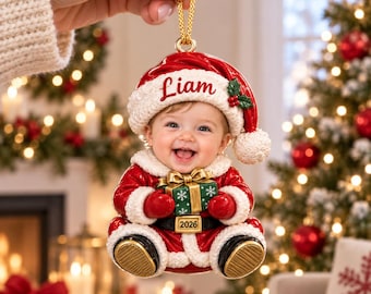 3D Relief Personalized Face Baby First Christmas Ornament, Santa And Elf Keepsake 2026