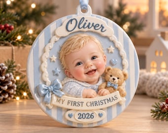 Gepersonaliseerd kerstornament voor de eerste kerst van je baby, 3D-reliëf keramisch aandenken (2026)