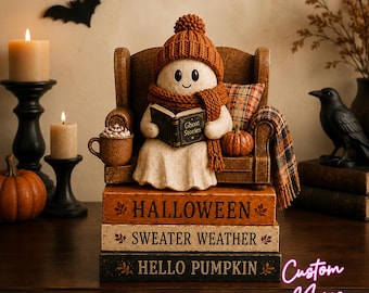 Straszna, słodka figurka ducha, dekoracja domu z okazji jesiennych zbiorów, jesienna, piętrowa taca, dekoracja półki na książki na Halloween
