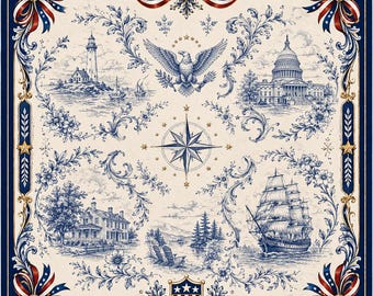 Patriotic Mahjong Mat, American Toile Game Table Cover, Neoprene Non-Slip Surface