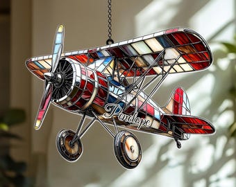 Acrylic Biplane Suncatcher – 4th of July Airplane Decor