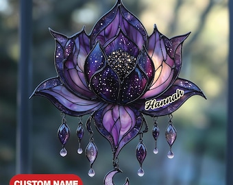 Galaxy Lotus Acrylic Suncatcher – Boho Celestial Window Hanging