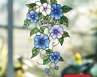 Morning Glory Acrylic Suncatcher – Botanical Faux Stained Glass Window Hanging