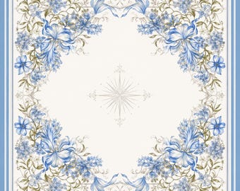 Mahjongmat blauw bloemen, vintage botanische tafelkleed, vierkante kaartmat