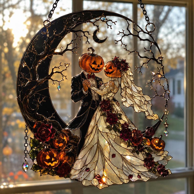Halloween Pumpkin Couple Suncatcher