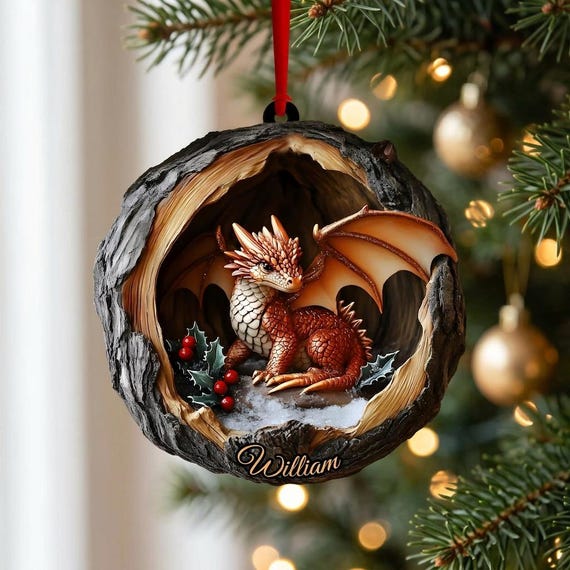 Custom Name Fire Dragon Ornament – Christmas Tree Decor
