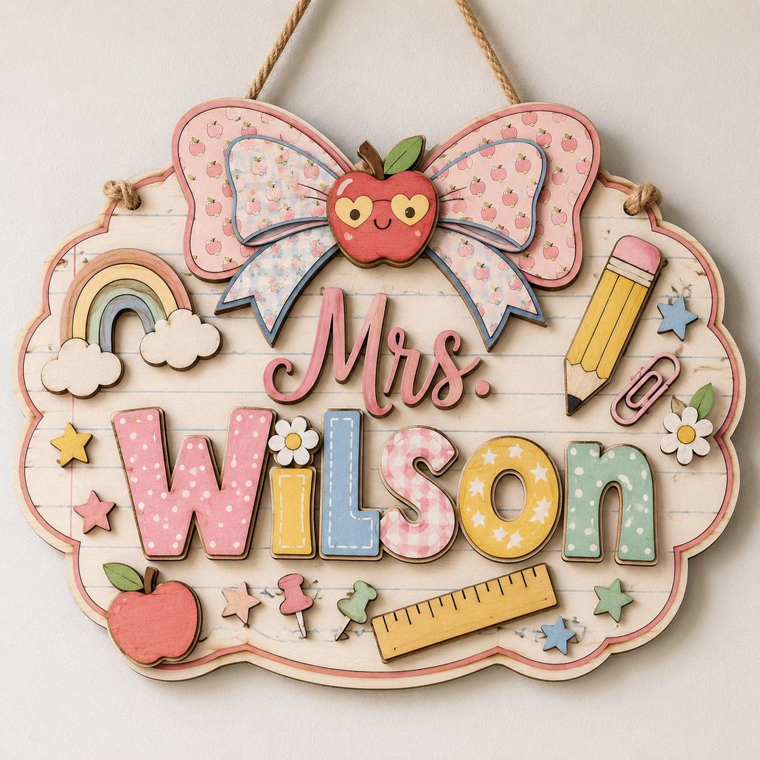 Personalized Teacher Classroom Door Sign, Custom 2-layer Wood Plaque ...