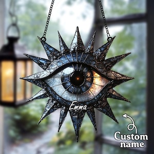 Alziend oog acryl zonnevanger, namaak glas-in-lood zonnestraal, Gothic Witchy decor