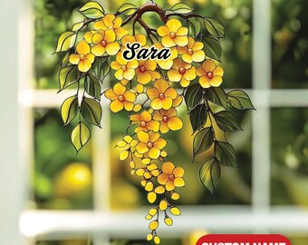 Cascading Yellow Flower Suncatcher – Acrylic Faux Stained Glass Window Hanging
