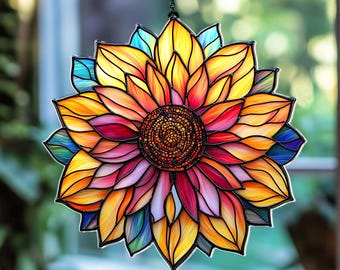 Sunflower Acrylic Suncatcher Hanging, Sunflower Faux Stained Glass Suncatcher, Sunflower Ornament, Flower Garden Decor,Gift for Mother's Day
