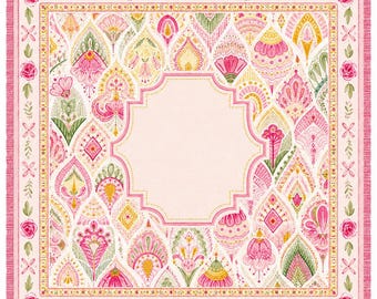 Pink Floral Mahjong Mat With Fringe, Boho Game Table Cover, Vintage Style Accessories