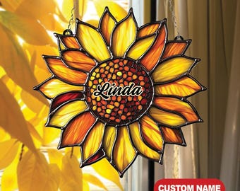 Acrylic Sunflower Suncatcher, Faux Stained Glass Window Hanging