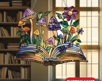 Mushroom Flower Acrylic Suncatcher – Fantasy Book Window Hanging