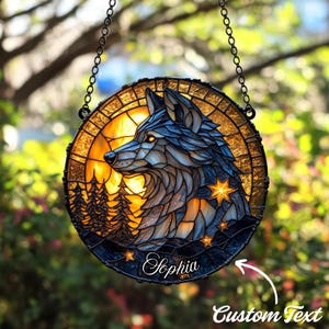 Wolf Moon Night Acrylic Suncatcher, Cabin Decor Gift