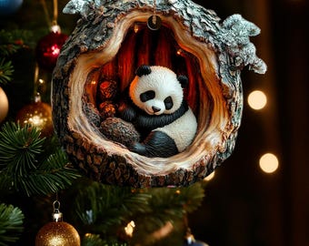 Panda Ornament Cute Panda Sleeping Wood Ornament Christmas Gift for Panda Lover Animal Lovers Gift For Kids