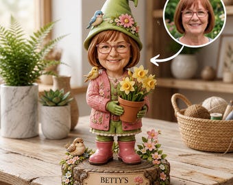 Personalized Garden Gnome Caricature Figurine From Photo, Custom Gardener Decor