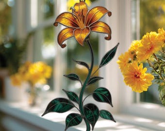 Acrylic Yellow Flower Suncatcher – Faux Stained Glass Boho Decor
