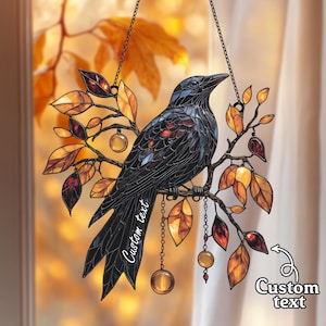 Atrapasueños Cuervo de Otoño – Adorno gótico de vidriera sintética