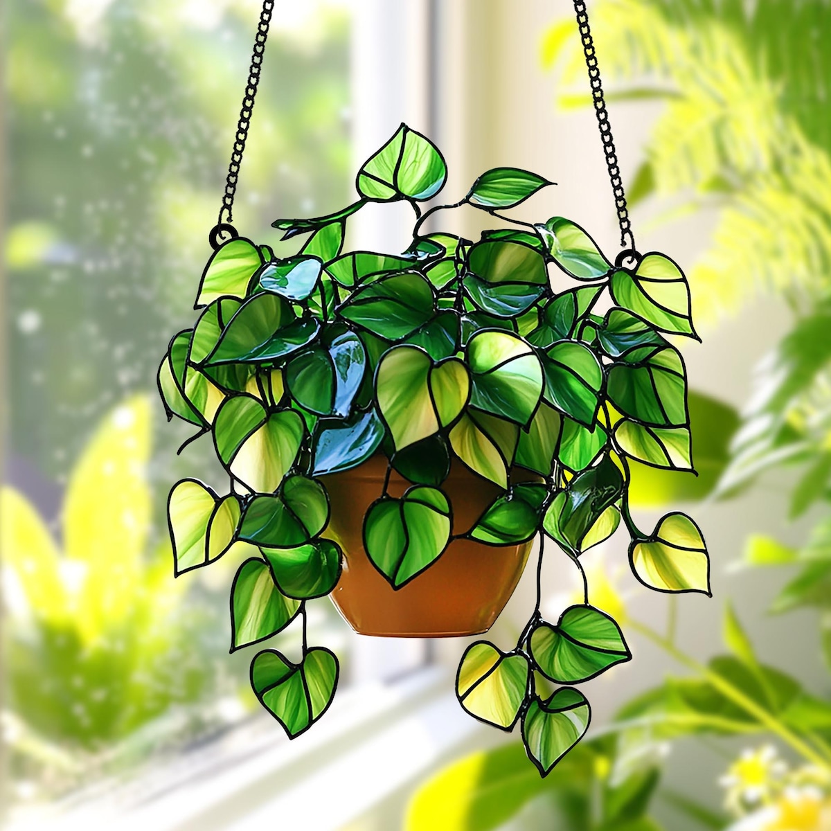 Pothos Plant Acrylic Suncatcher - Faux Stained Glass Window Hanging for Plant Lovers, Botanical Theme Home Art Decor, Garden Hanging - Etsy