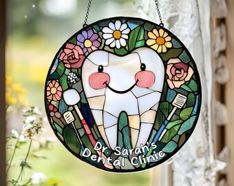Custom Acrylic Teeth Suncatcher, Faux Stained Glass Dentist Gift