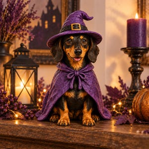 Conjunto de estatuetas personalizadas de Dachshund para o Halloween, figuras de animais de estimação personalizadas: bruxa, fantasma, abóbora, vampiro, decoração assustadora de outono para amantes de cães.