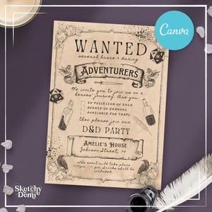 Plantilla de invitación de D&D, Canva, invitación al juego Dungeons and Dragons, plantilla de Canva editable, fiesta de gamers, invitación para una noche de juegos, fiesta de D&D