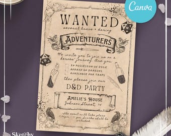 DnD invitation template, Canva, Dnd game invitation, editable canva template, gamer party, game night invitation, DnD birthday party, dragon