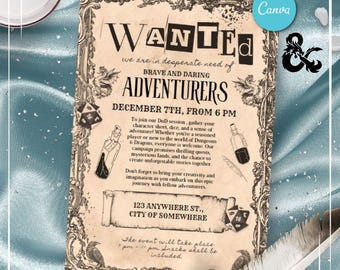 DnD invitation template Canva Dungeons and Dragons game invitation editable Canva template gamer party game night invitation DM tools Gift
