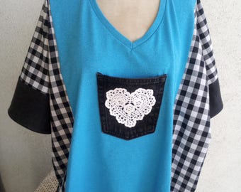 Oversized shirt, handmade original, summer top, fits to size 2X, gift for Mom