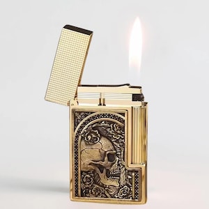 Skull Gas Lighter | Gold Brass Lighter |  Flame Lighter | Silver Brass Lighters | Retro Lighter | Gift for Men.