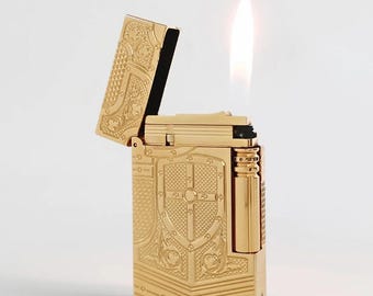 Encendedor de lujo Knight Shield / Encendedor de latón dorado / Encendedor de sonido fuerte / Encendedores de latón vintage / Encendedor clásico / Regalo para hombres.