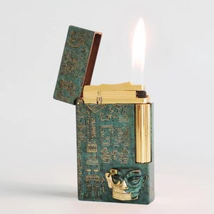 Engraved Lighter | Retro Gold Lighter | Sanxingdui Mask Lighter | Old Gold Mask Lighter | Classic Lighter | Gift for Men.