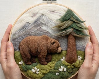 Bear Needle Felting Kit – Unique Craft Gift for Women, Beginner Wool Painting Set, DIY Kit with Instructions (7.87" / 20cm)
