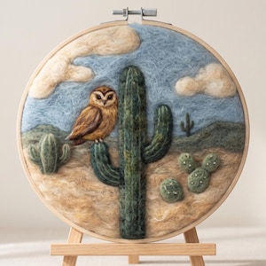 Burrowing Owl Needle Felting Kit – Unique Craft Gift for Women, Beginner Wool Painting Set, DIY Kit with Instructions (7.87" / 20cm)