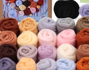 Wool Roving Sets for Needle Felting & Wet Felting – 10g/15g Each – 10 to 30 Colors – Soft Merino Wool for DIY Craft Projects, Fiber Kit Gift