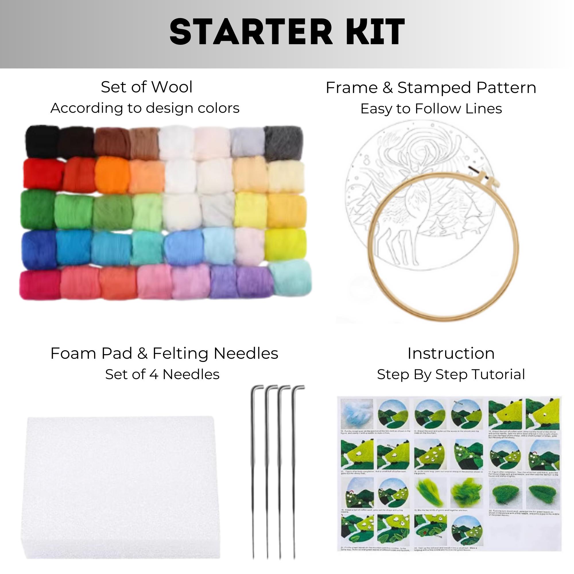 YEESAM ART Kit per infeltrimento ad ago, ortensia e recinzione, per principianti e adulti, kit fai da te per pittura in feltro di lana con cornice e strumenti per la decorazione della