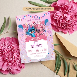 Stitch and Angel Girl Birthday Party Digital Invitation Editable Template Invite Kids Invite