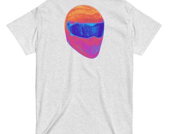 Racing T-shirt - Race Art Helmet Burst by chckrd - 100% Cotton Unisex Racing T-Shirt, Classic Fit
