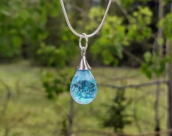 Cremation Jewelry for Pets, Glass Tear Drop Pendant Necklace, Made to order