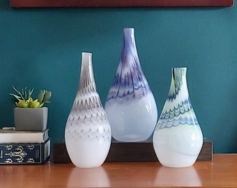 Blown glass vases, set of 3, Art Deco style
