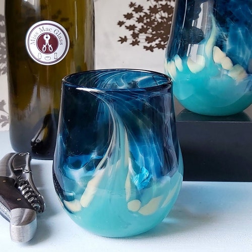 Stemless Wine Glasses Handblown Recycled Glass set of 4 Etsy