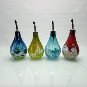 Handblown Glass Olive Oil Bottle with Stainless Steel Pourer, Signature Series image 1