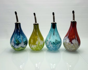 Handblown Glass Olive Oil Bottle with Stainless Steel Pourer, Signature Series