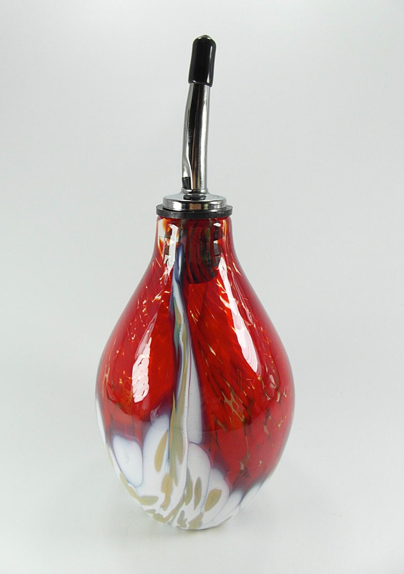 Handblown Glass Olive Oil Bottle with Stainless Steel Pourer, Signature Series image 5