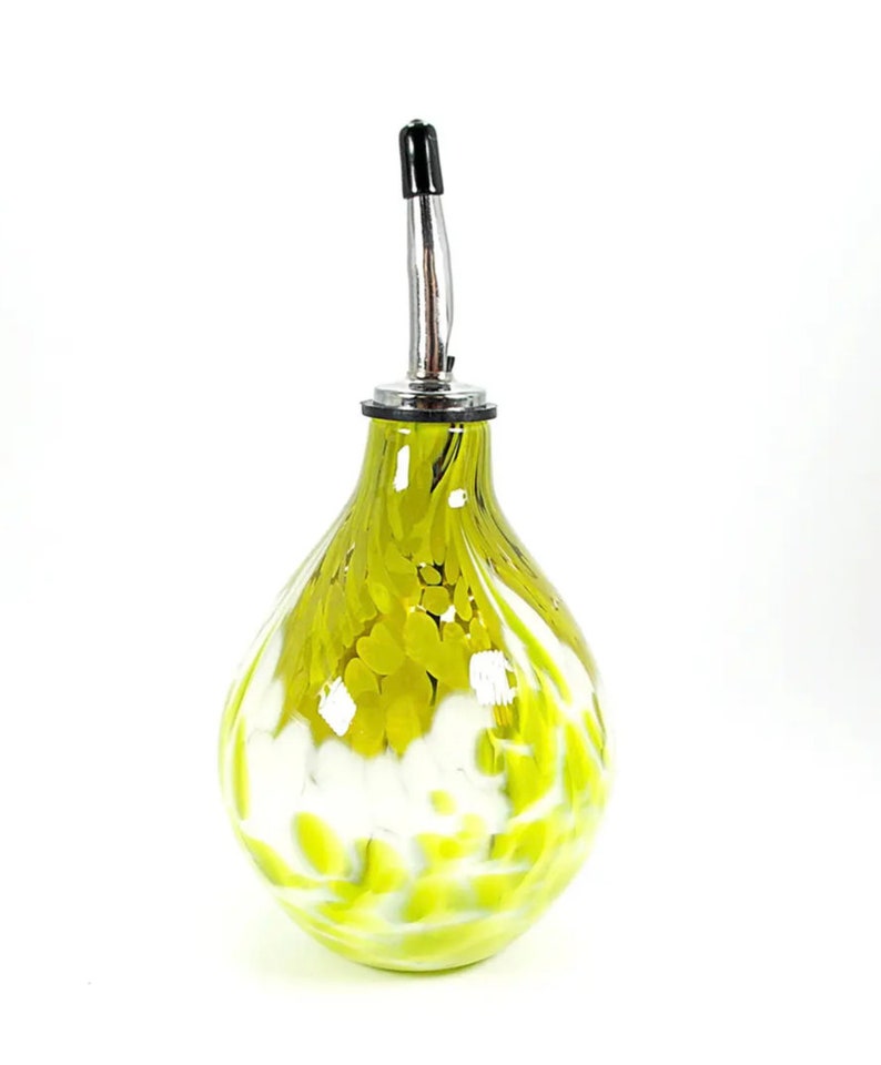 Handblown Glass Olive Oil Bottle with Stainless Steel Pourer, Signature Series image 3
