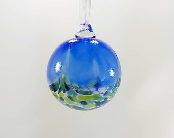 Cobalt blue and white hand blown glass ornament