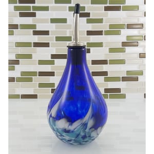 Handblown Glass Olive Oil Bottle with Stainless Steel Pourer, Signature Series image 6