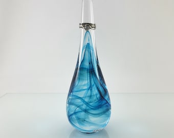 Handblown Glass Ring Holder with Swirling Dark and Light Blues